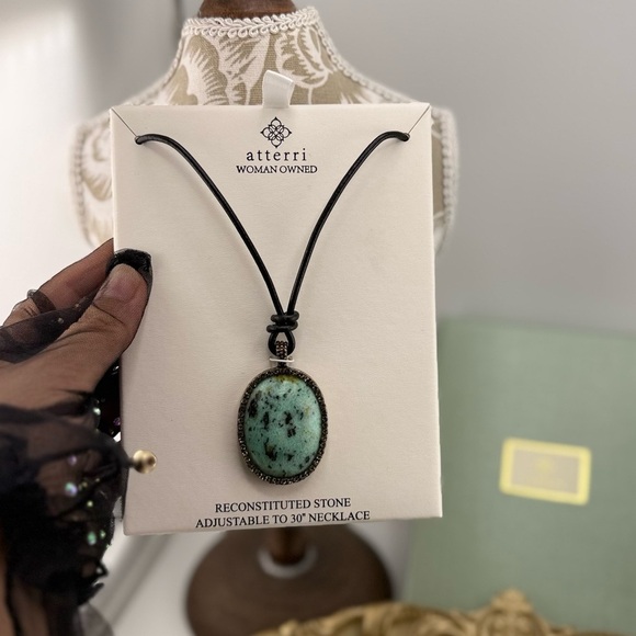 Atterri Adjustable Black Cord Necklace with Oval Reconstituted Stone Pendant - Picture 7 of 8